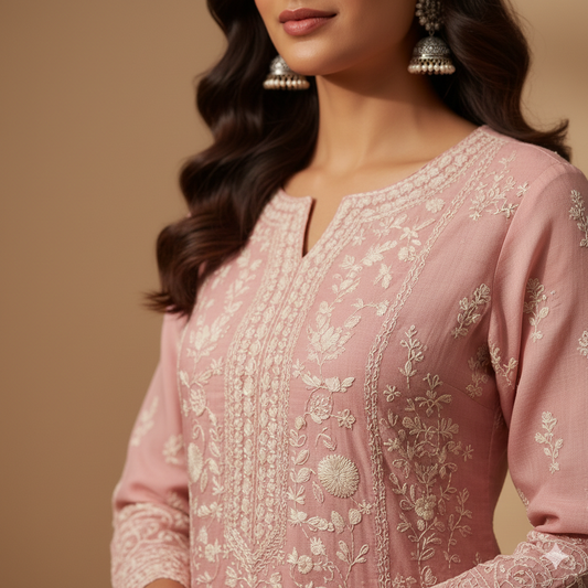 Blush Pink Festive Chikankari Suit Set