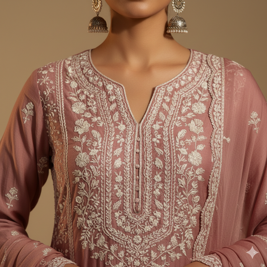 Dusty Rose Signature Chikankari Suit