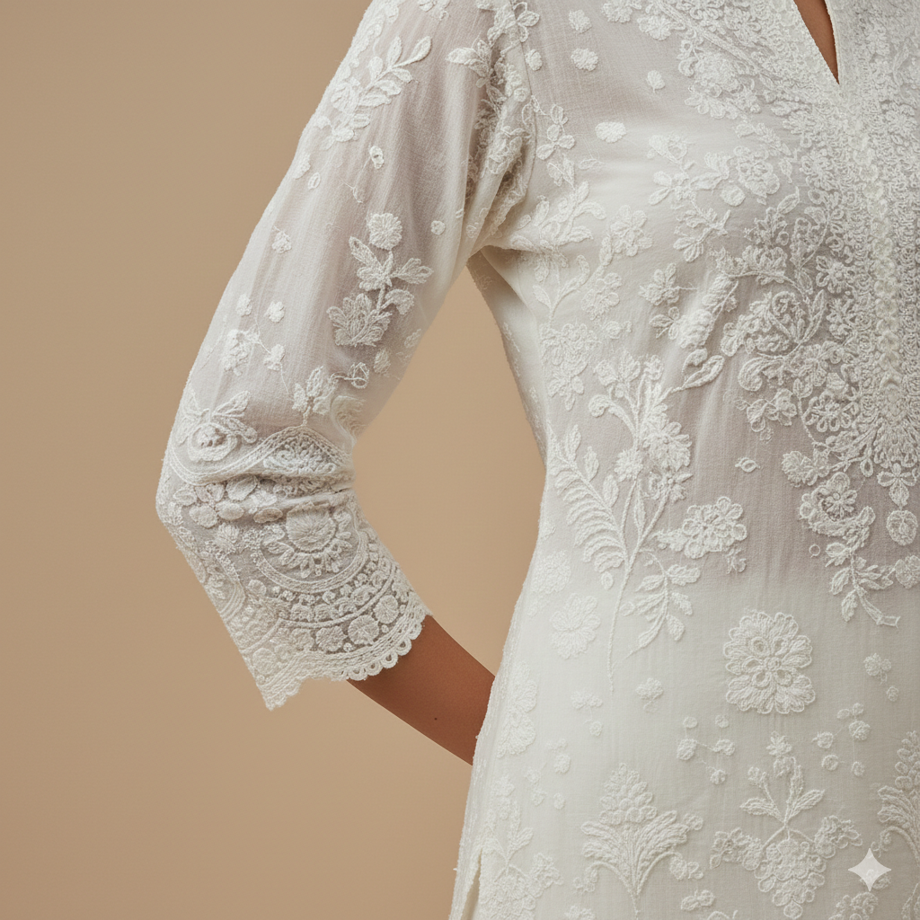 Ivory Handcrafted Chikankari Cotton Suit Set