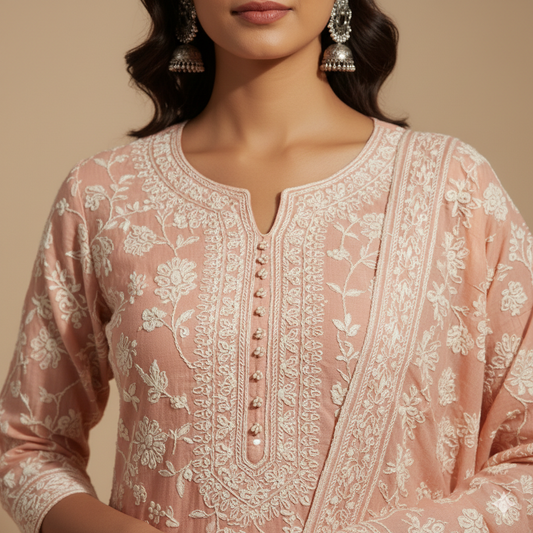 Peach Grace Chikankari Cotton Suit