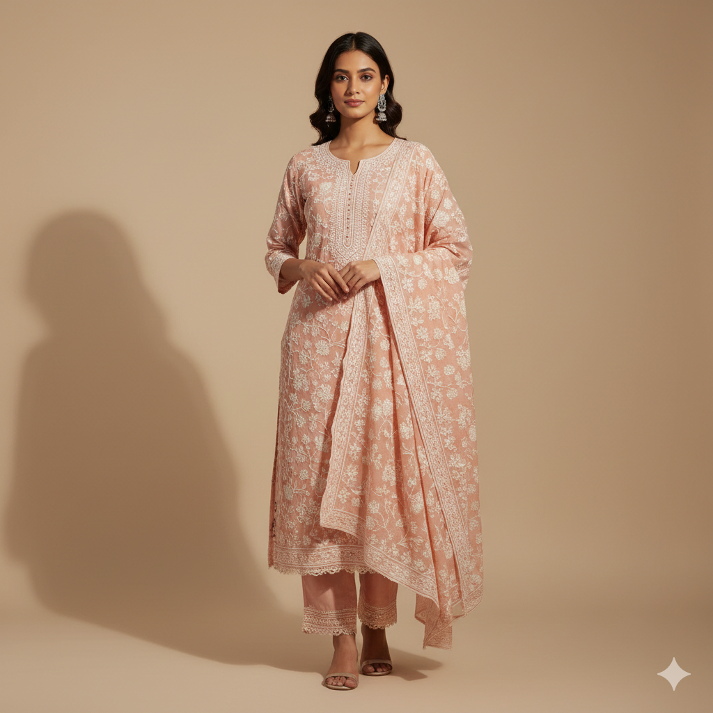 Peach Grace Chikankari Cotton Suit