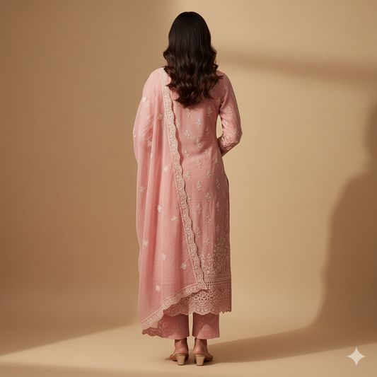 Blush Pink Festive Chikankari Suit Set