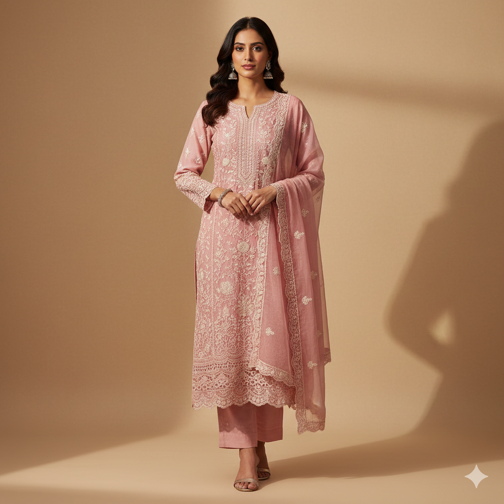 Blush Pink Festive Chikankari Suit Set