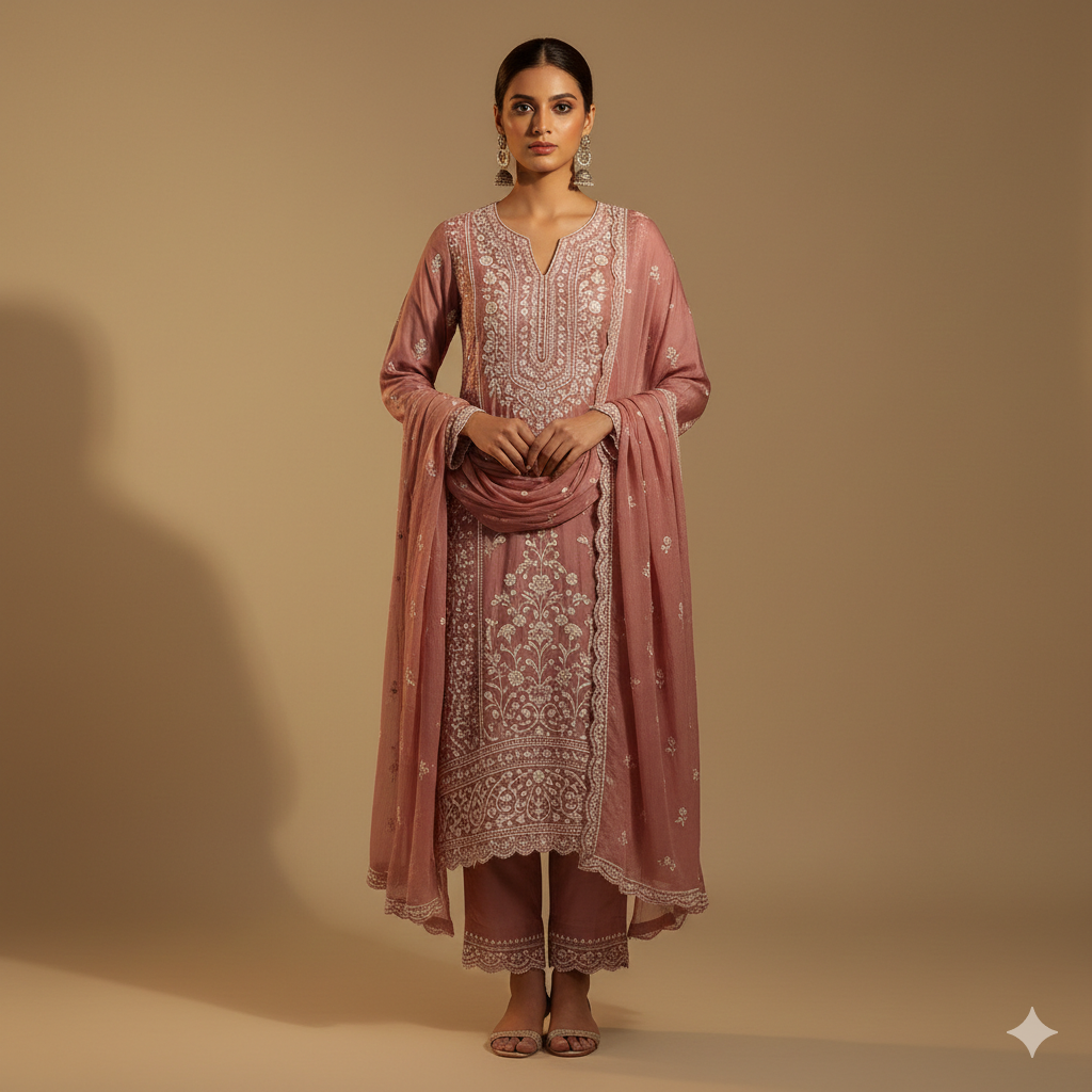 Dusty Rose Signature Chikankari Suit