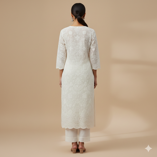 Ivory Handcrafted Chikankari Cotton Suit Set