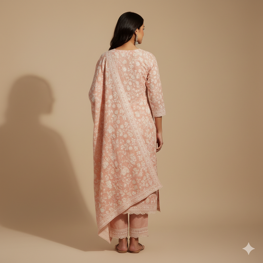 Peach Grace Chikankari Cotton Suit