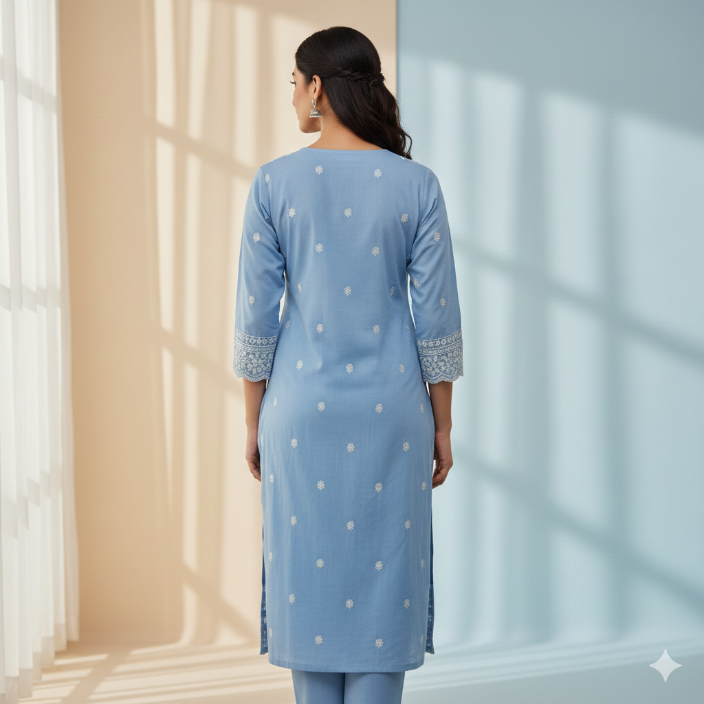 Powder Blue Elegant Chikankari Kurta Set